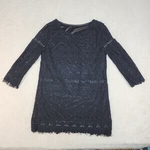 Vintage Y2k Whimsigoth Witchcore Lace Shirt Womens Small Black Fringe Sleeves
